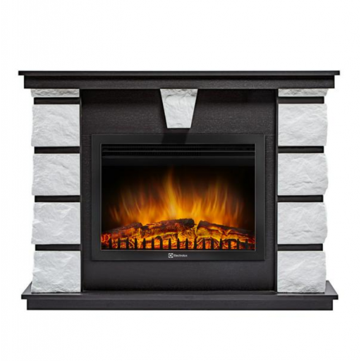 Каминокомплект: Очаг Electrolux EFP/P-2520LS N, портал Эскалибур 25 камень белый